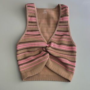 Aerie Tan and Pink Striped Ribbed Crop Top